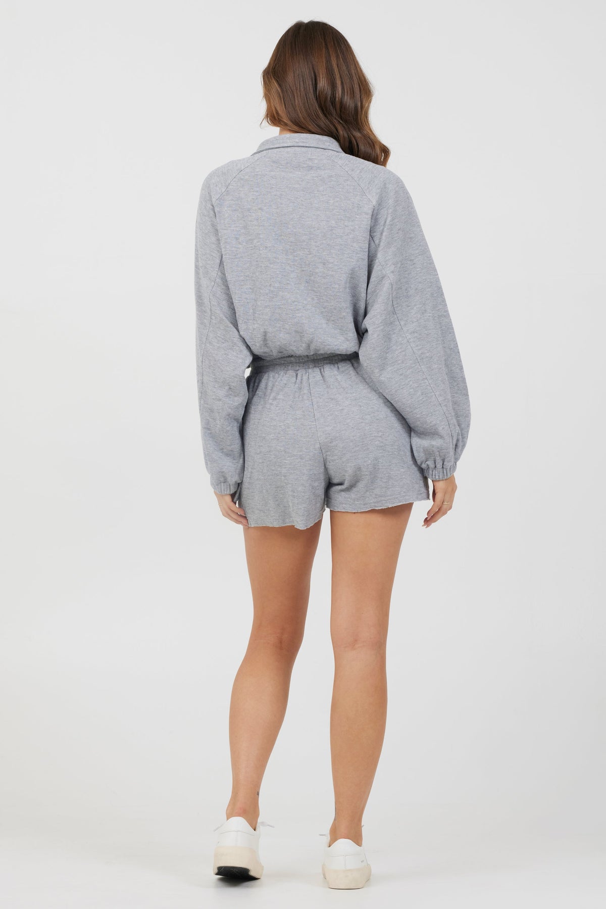 Heather Grey Bounded Textured Jersey Zip Up W/ Tie | Vintage Havana