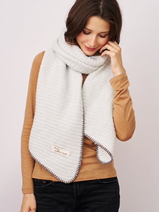BLANKET STITCH KNIT SCARF - GREY/CHARCOAL | Vintage Havana