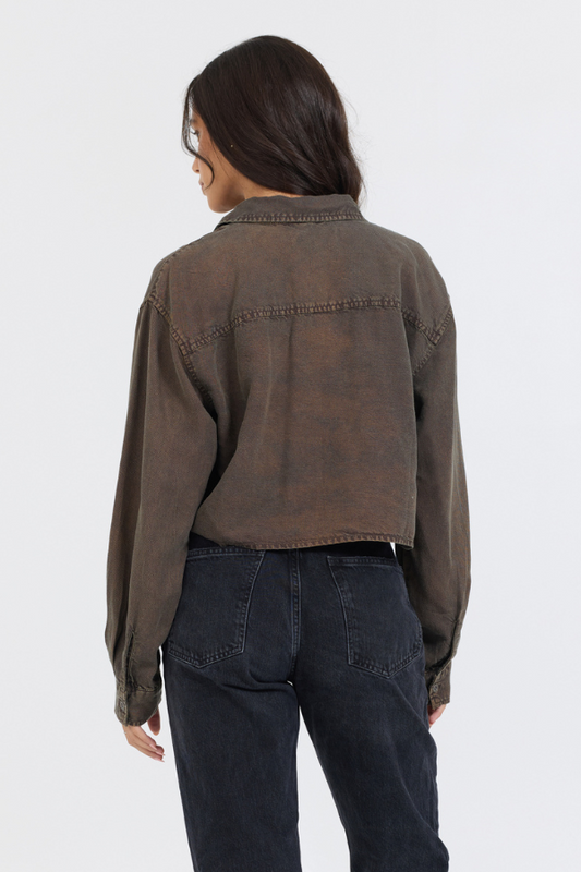 Brown Cropped Pocket Detail Shirt | Vintage Havana