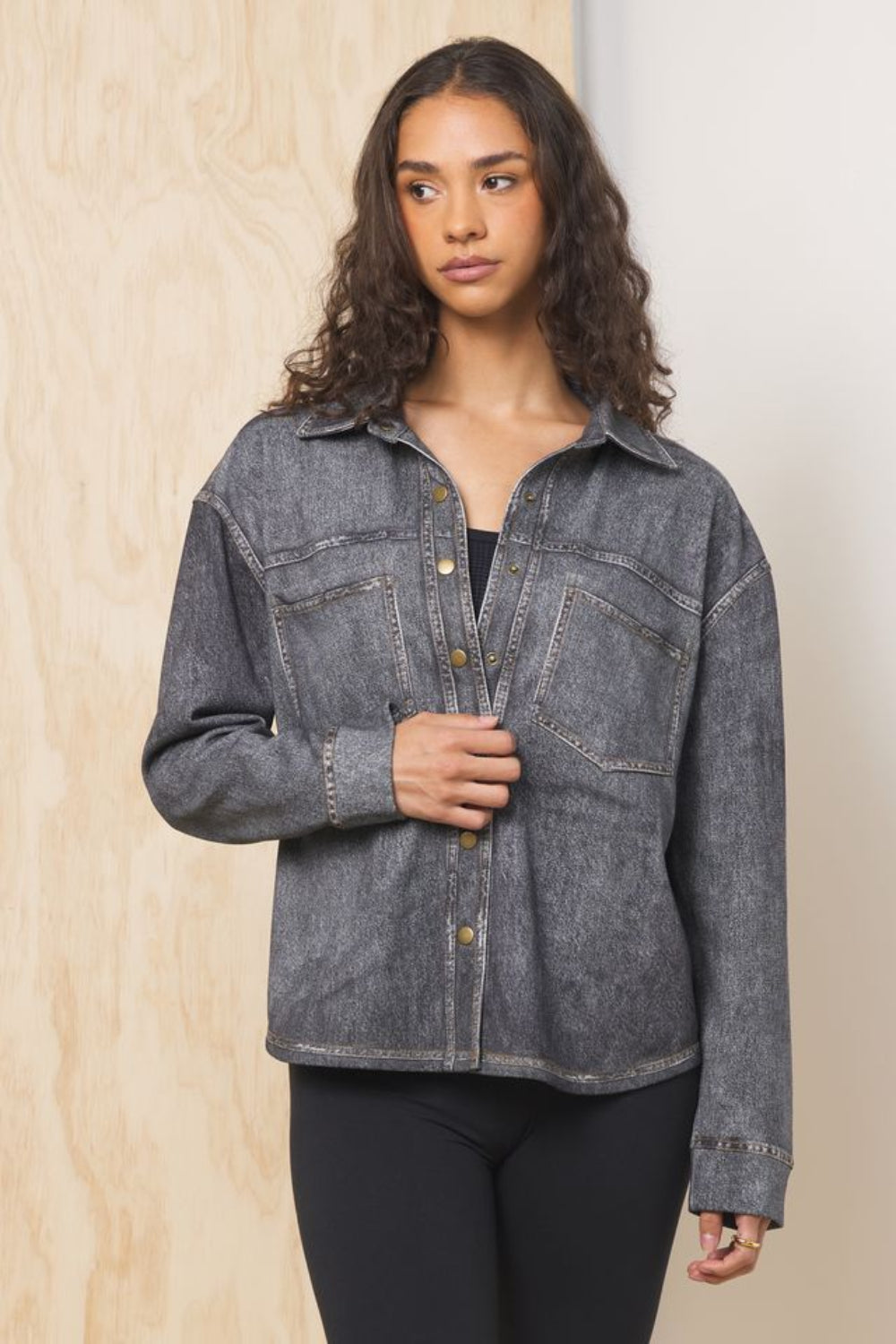 Denim Fleece Shacket | Vintage Havana