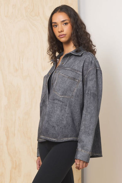 Denim Fleece Shacket | Vintage Havana