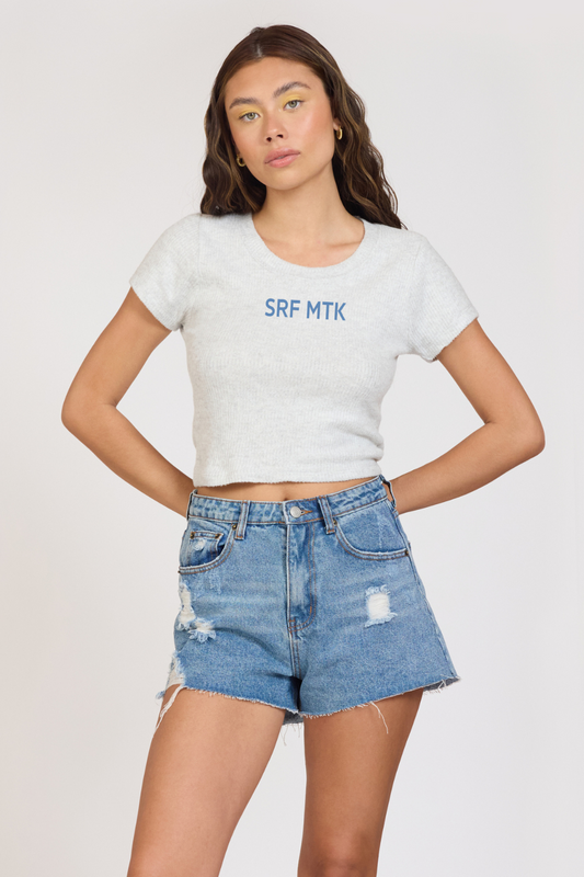 "Surf MTK" Harbor Grey Rib Hacci Cropped Tee | Vintage Havana