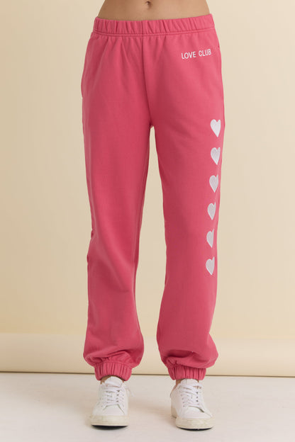 Heart Embroidered French Terry Joggers | Vintage Havana