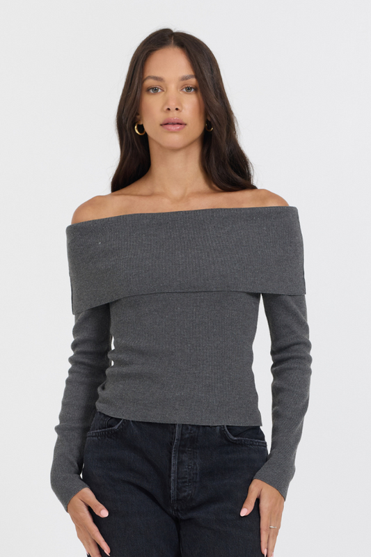 Heather Charcoal Off Shoulder Sweater | Vintage Havana
