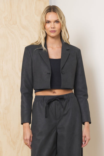 Faux Leather Cropped Blazer | Vintage Havana