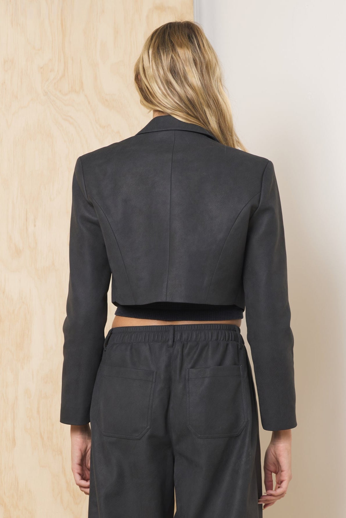 Faux Leather Cropped Blazer | Vintage Havana