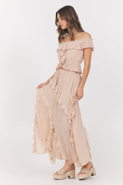 Champagne Toast Ruffle Off Shoulder Top | Vintage Havana