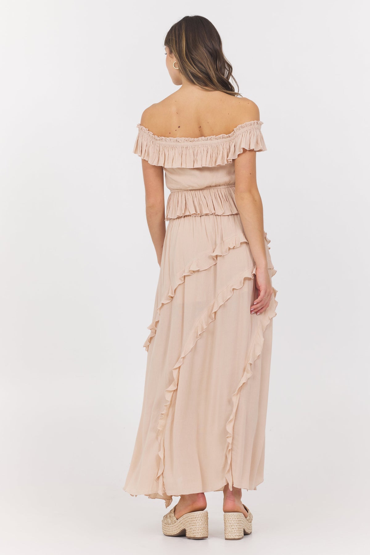 Champagne Toast Ruffle Off Shoulder Top | Vintage Havana