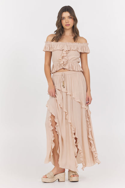 Champagne Toast Ruffle Off Shoulder Top | Vintage Havana