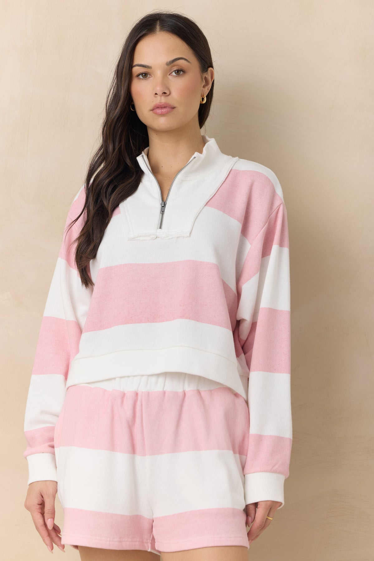 Striped French Terry Half Zip Sweatshirt | Vintage Havana