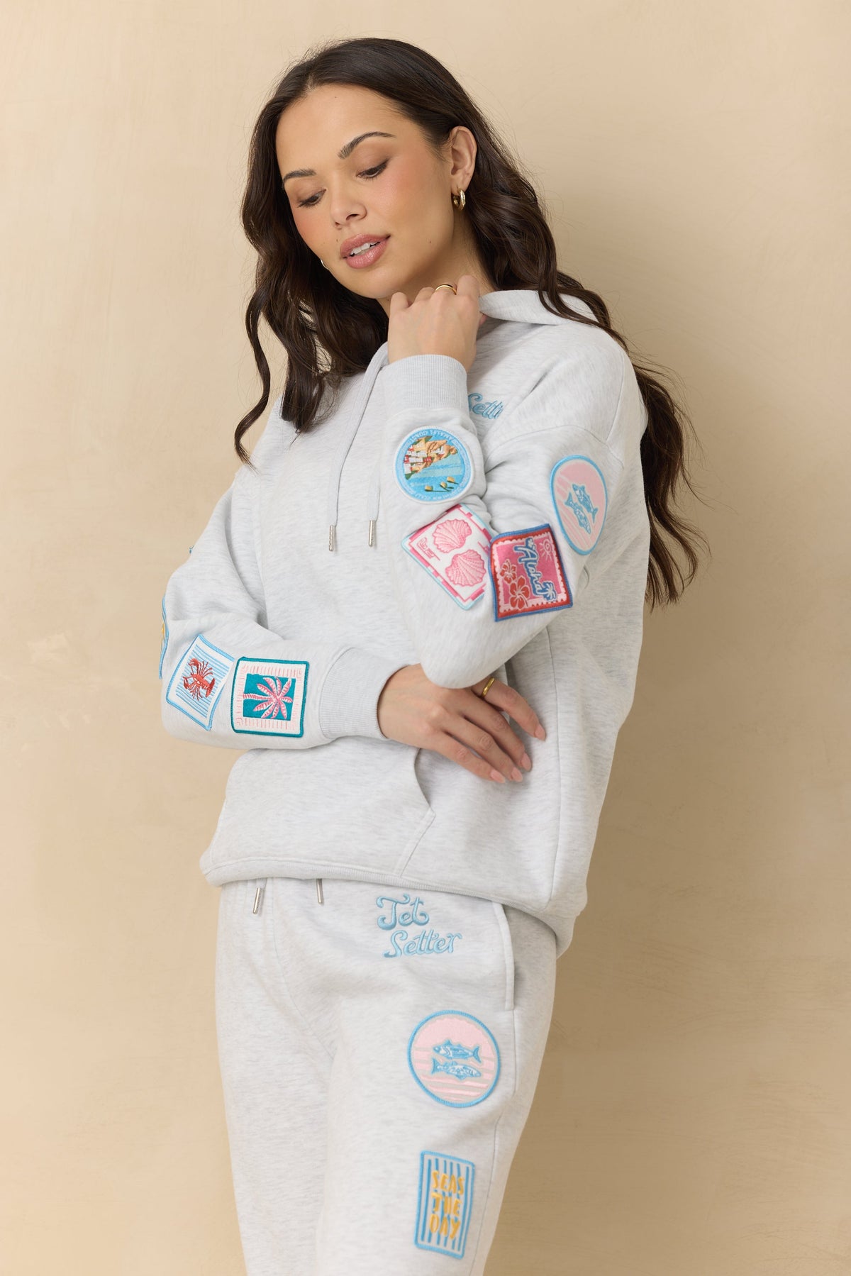 Ultra Fleece Hoodie with Patches and "Jet Setter" Embroidery | Vintage Havana