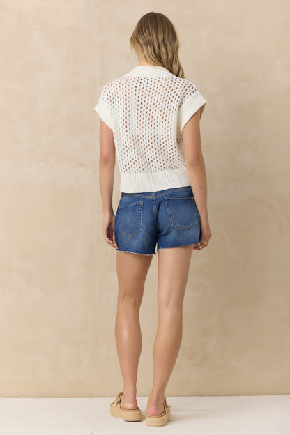 Open Knit Short Sleeve Quarter Zip Sweater | Vintage Havana