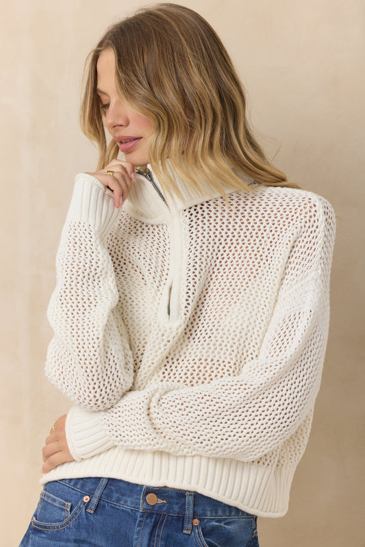 Open Knit Quarter Zip Sweater | Vintage Havana
