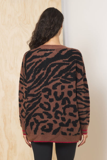 V Neck Jacquard Sweater | Vintage Havana
