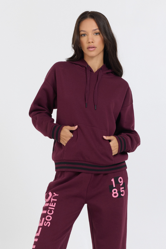 Cabernet W/ Rose Printed Heavy Surf Wash Hoodie | Vintage Havana