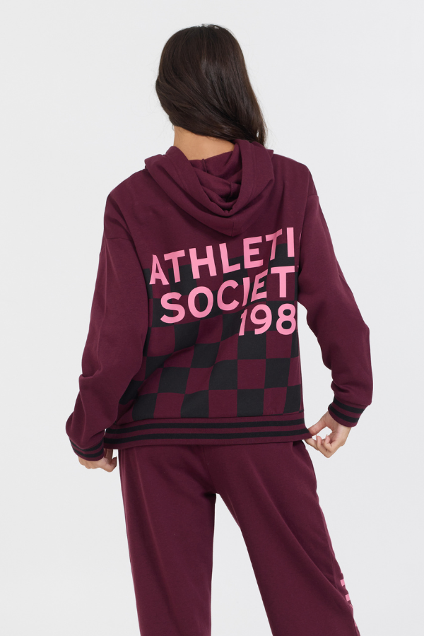 Cabernet W/ Rose Printed Heavy Surf Wash Hoodie | Vintage Havana