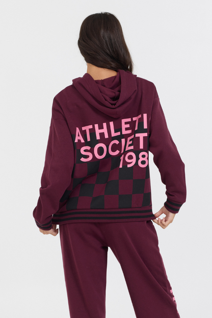 Cabernet W/ Rose Printed Heavy Surf Wash Hoodie | Vintage Havana