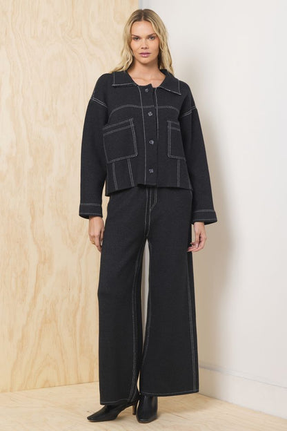 Black Sweater w/ Contrast Stitching 2-Piece Set | Vintage Havana
