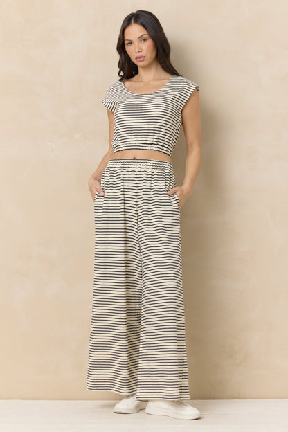 Striped French Terry Cloth Wide Leg Pant | Vintage Havana