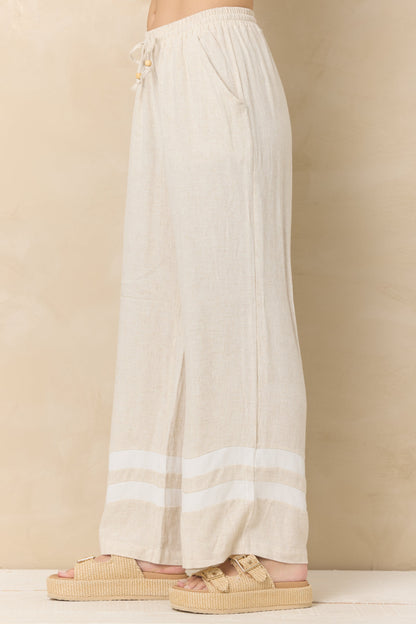Linen Blend Wide Leg Pant with Contrast Stripe | Vintage Havana