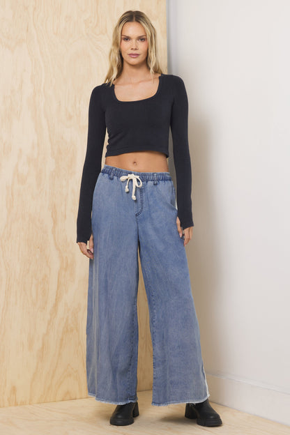Tencel Wide Leg Pant w/ Contrast | Vintage Havana