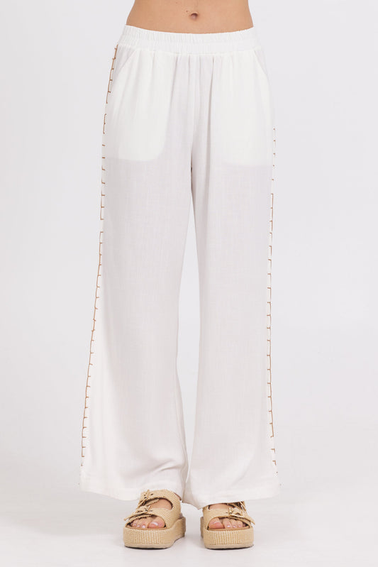 Washed Linen Wide Leg Pants w/ Whip Stitch | Vintage Havana