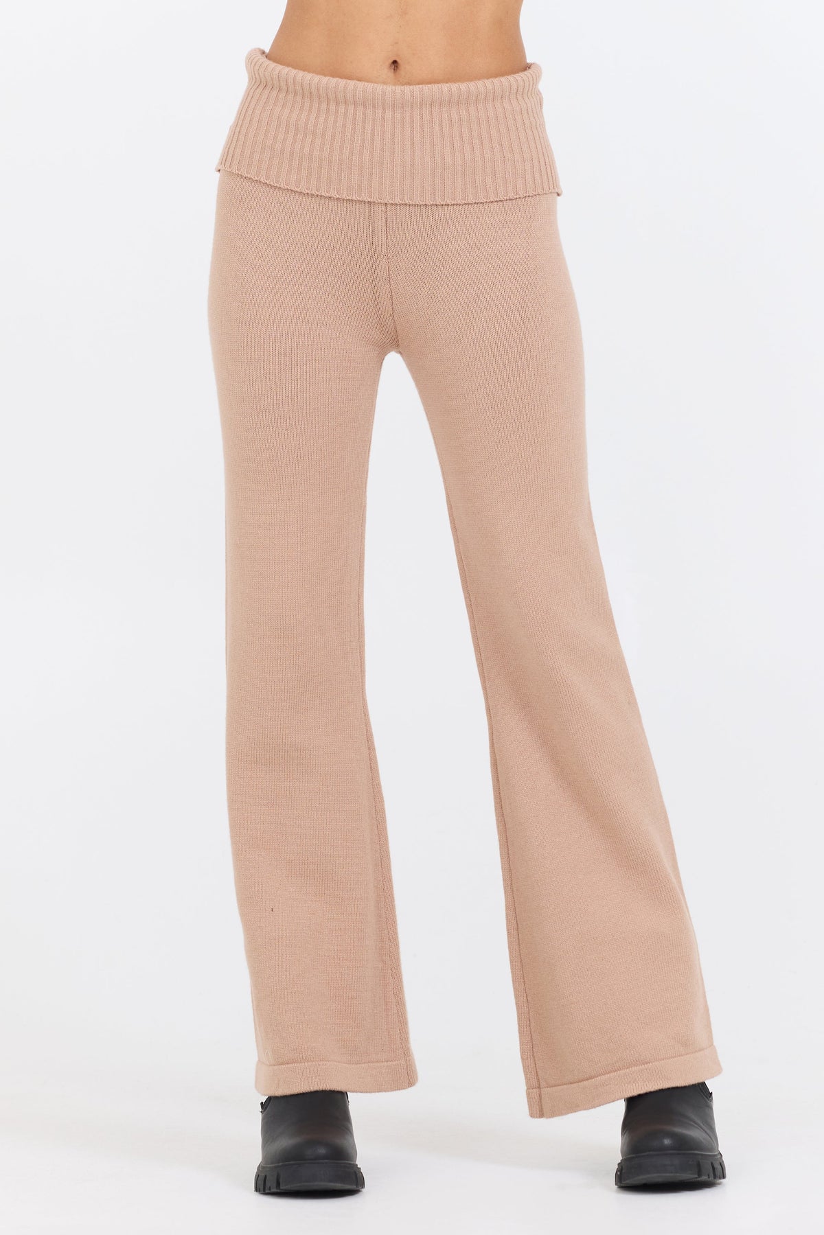 Salted Caramel Slim Fit Knit Fold Over Flare Pant | Vintage Havana