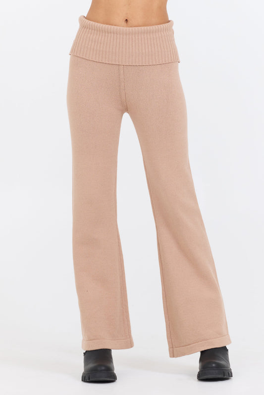 Salted Caramel Slim Fit Knit Fold Over Flare Pant | Vintage Havana