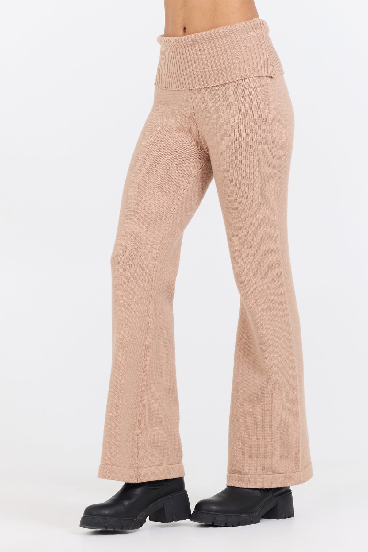 Salted Caramel Slim Fit Knit Fold Over Flare Pant | Vintage Havana
