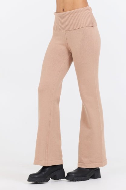 Salted Caramel Slim Fit Knit Fold Over Flare Pant | Vintage Havana