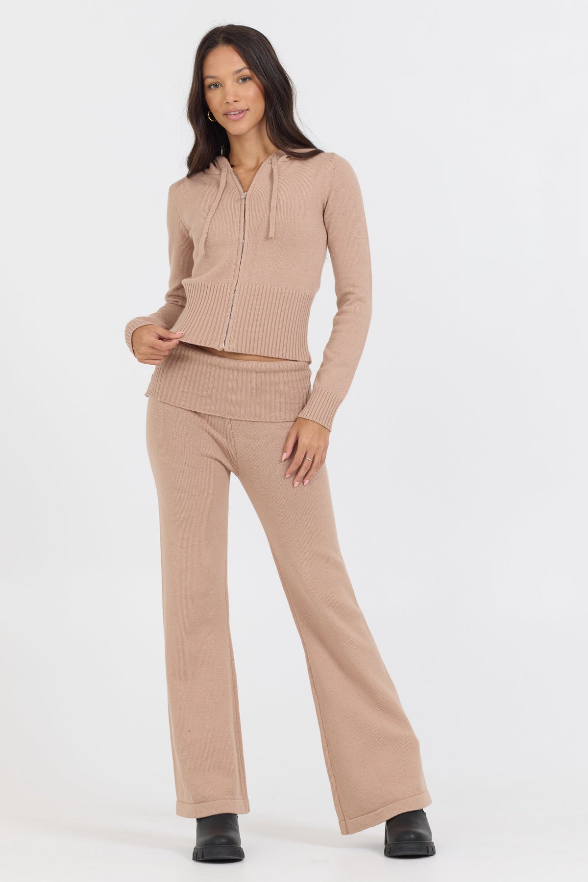 Salted Caramel Slim Fit Knit Fold Over Flare Pant | Vintage Havana