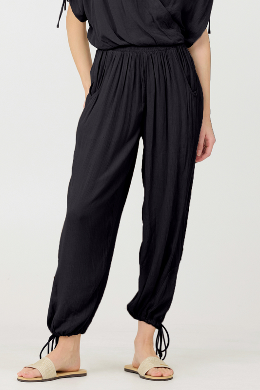 Black Rayon Crinkle Bottom Pants | Vintage Havana