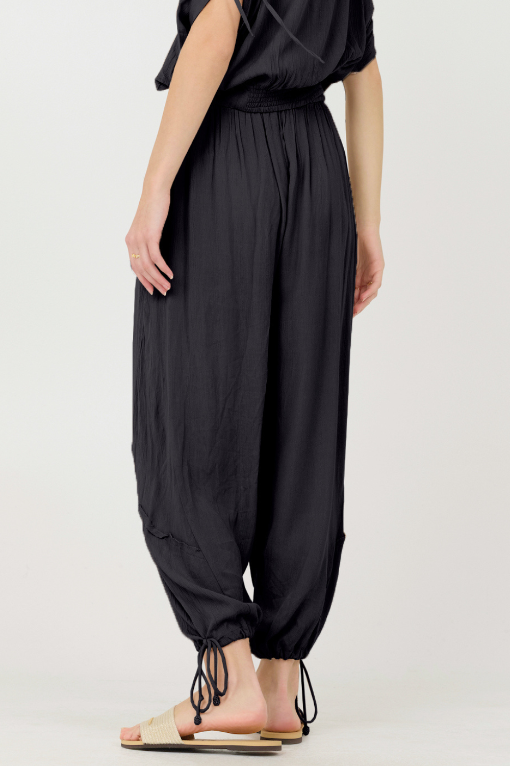 Black Rayon Crinkle Bottom Pants | Vintage Havana