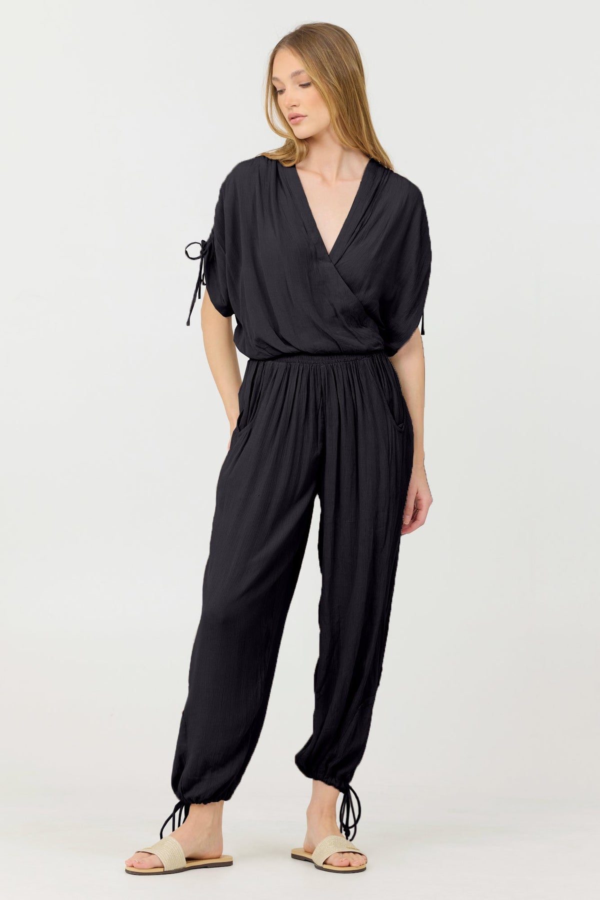 Black Rayon Crinkle Bottom Pants | Vintage Havana