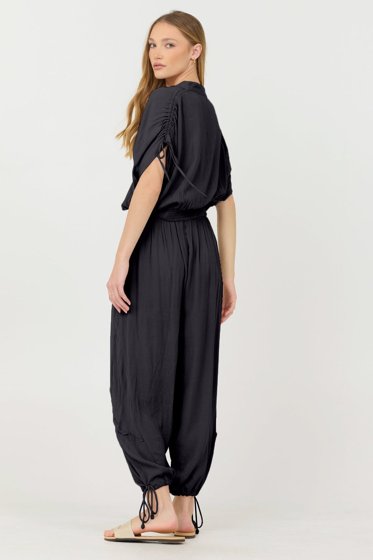 Black Rayon Crinkle Bottom Pants | Vintage Havana