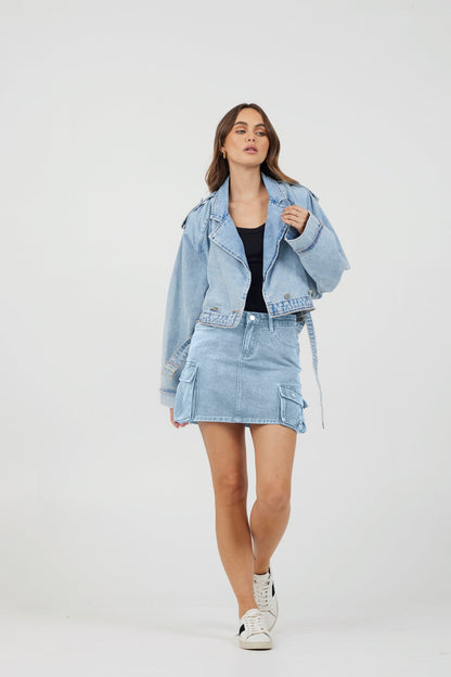 Light Wash Denim Cargo Skirt | Vintage Havana