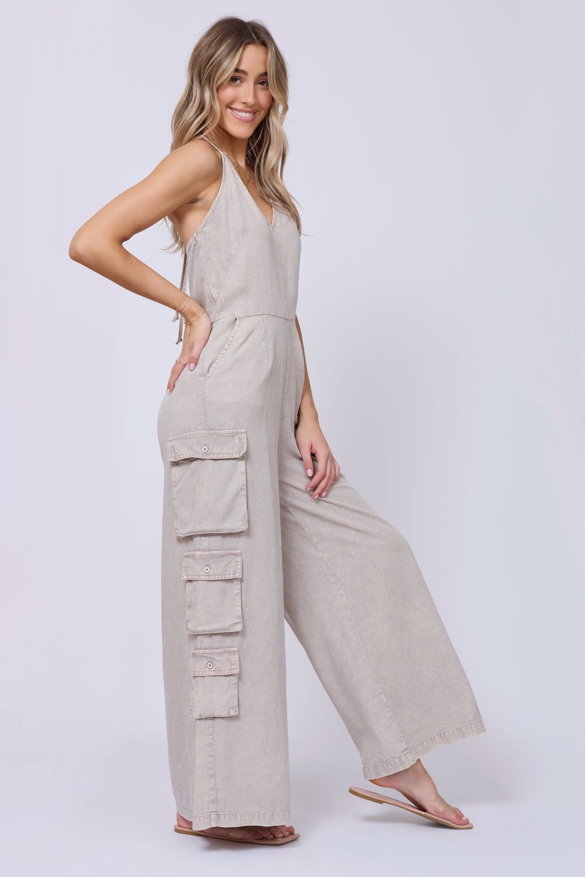 Khaki Tencel Jumpsuit | Vintage Havana