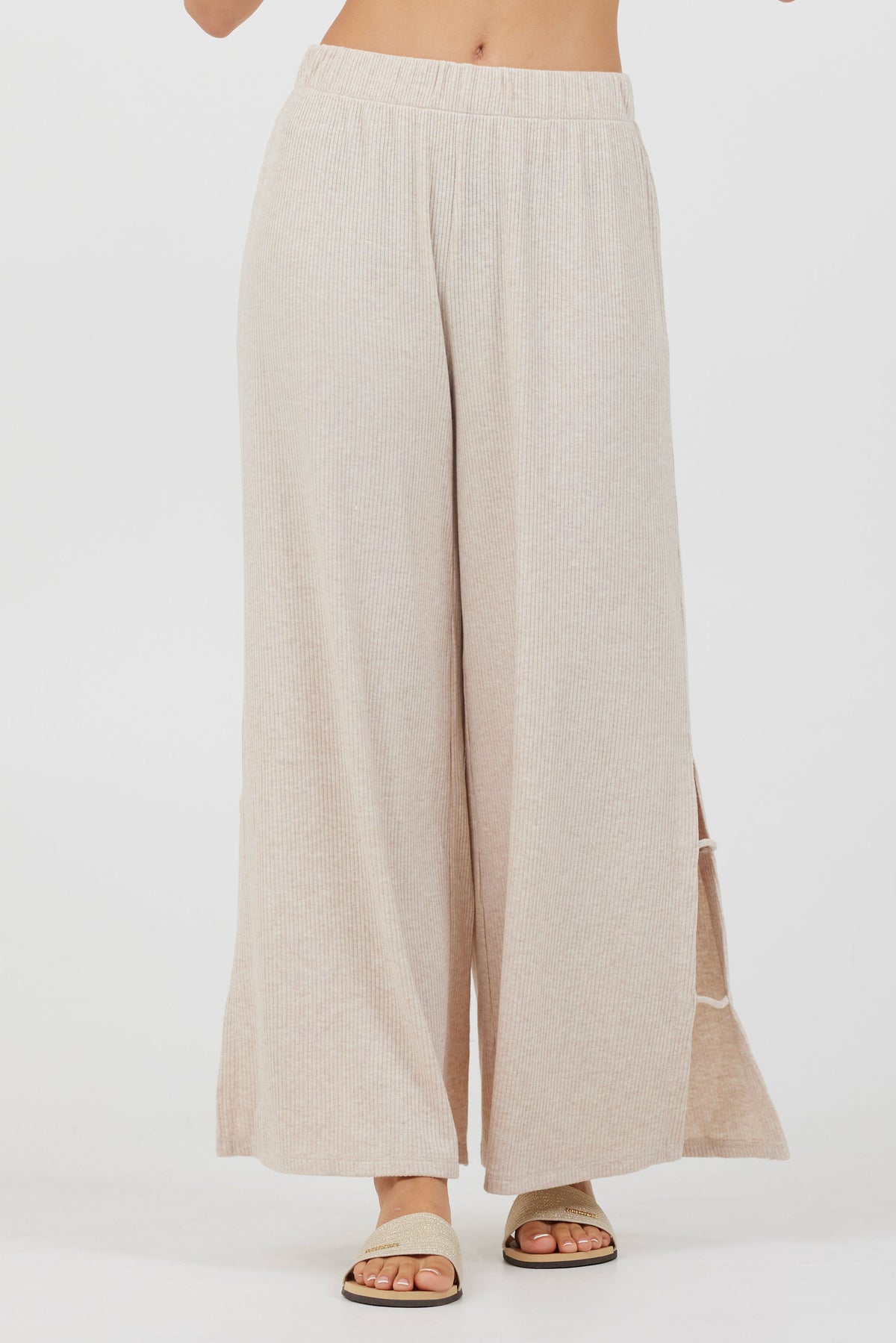 Heather Oatmeal Drapey Knit Cut Out Pants | Vintage Havana