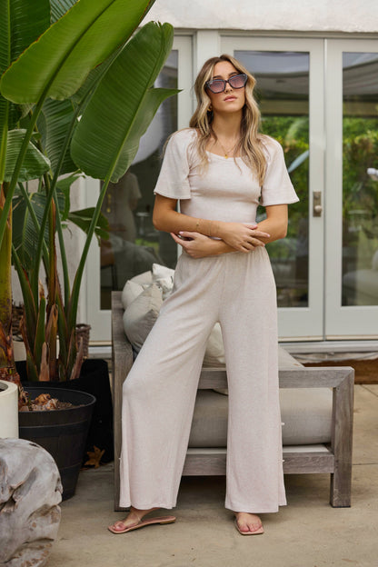 Heather Oatmeal Drapey Knit Cut Out Pants | Vintage Havana