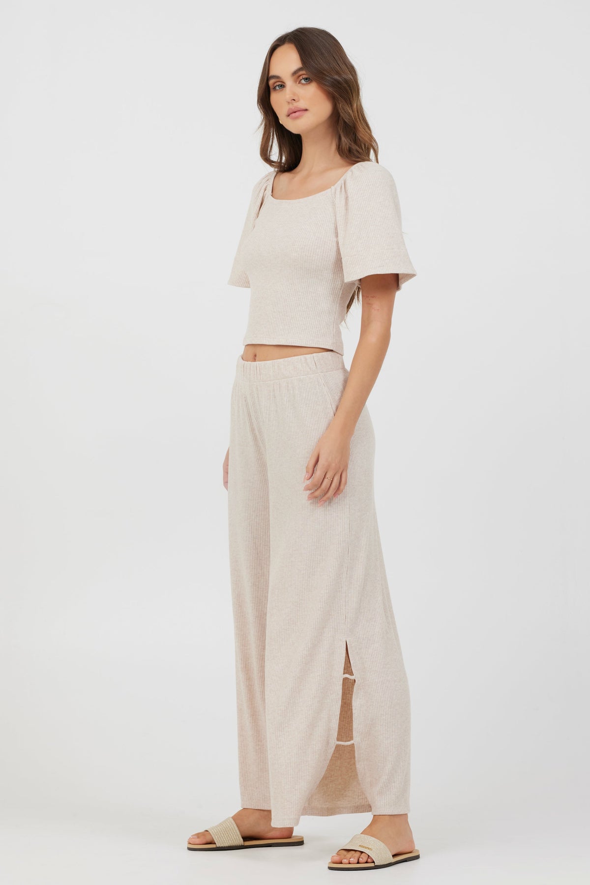 Heather Oatmeal Drapey Knit Cut Out Pants | Vintage Havana