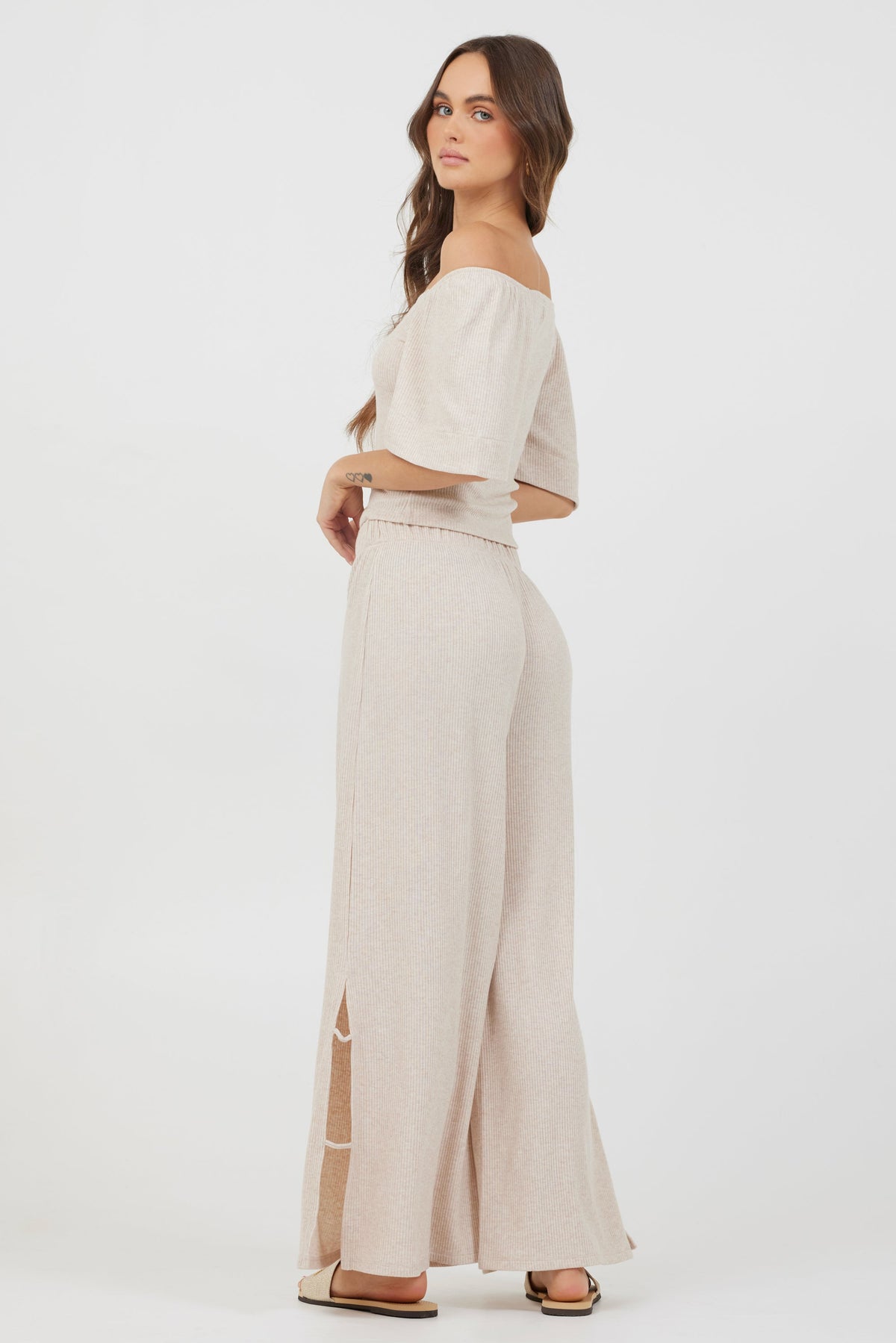 Heather Oatmeal Drapey Knit Cut Out Pants | Vintage Havana