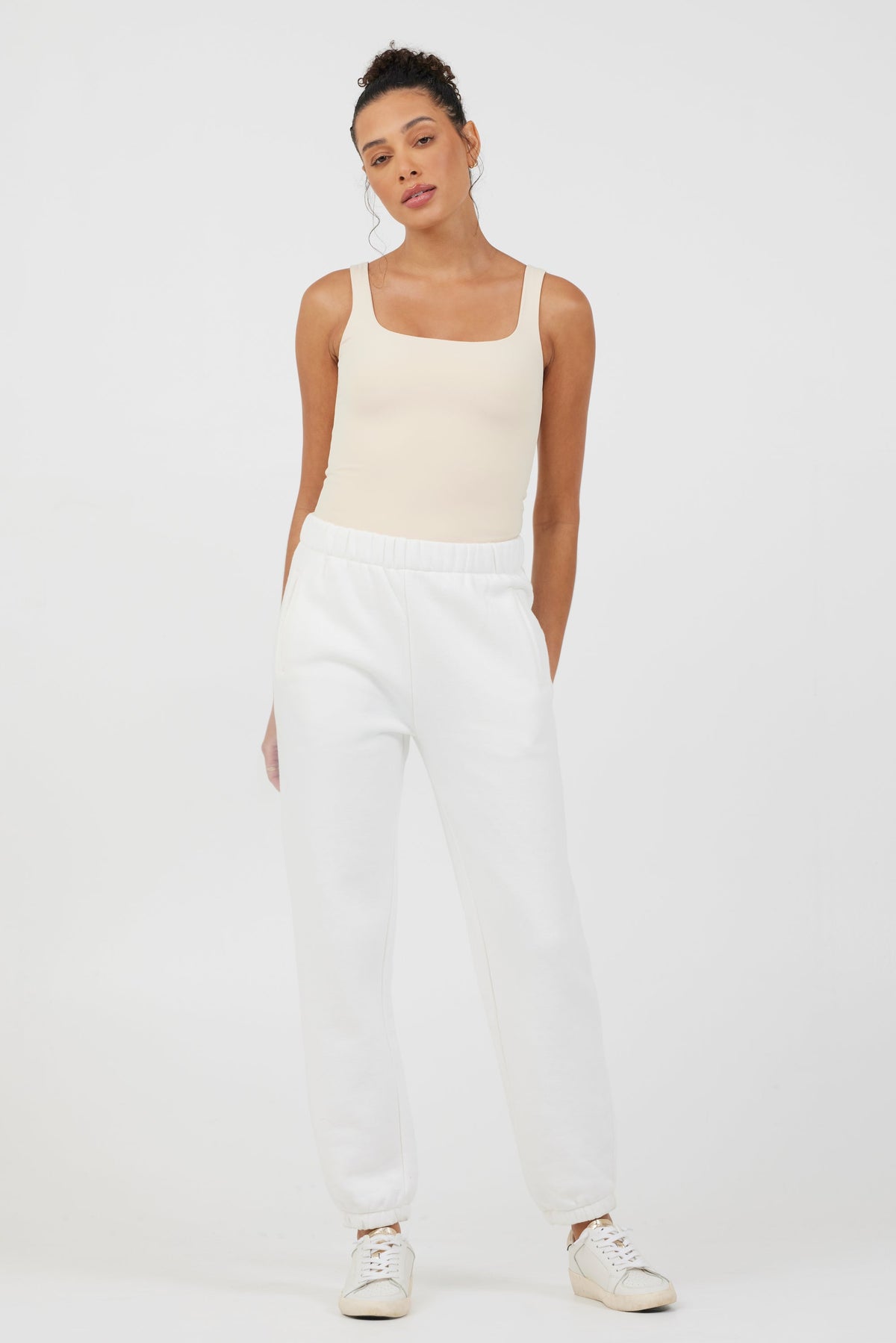White Essentials Fleece Joggers | Vintage Havana
