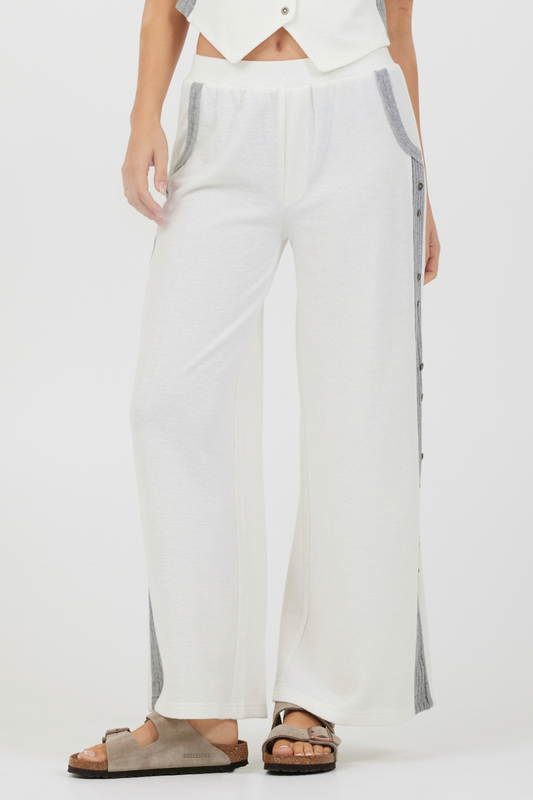 Cream Heather Grey Texture Knit Pant W Contrast Rib | Vintage Havana