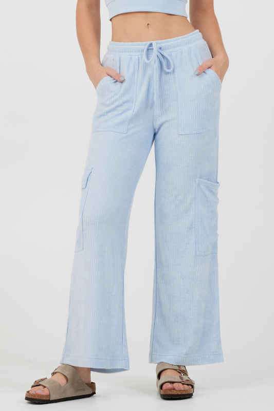 Powder Blue Cord Terry Cargo Pants | Vintage Havana