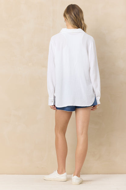 Gauze Button Down with Embroidery | Vintage Havana