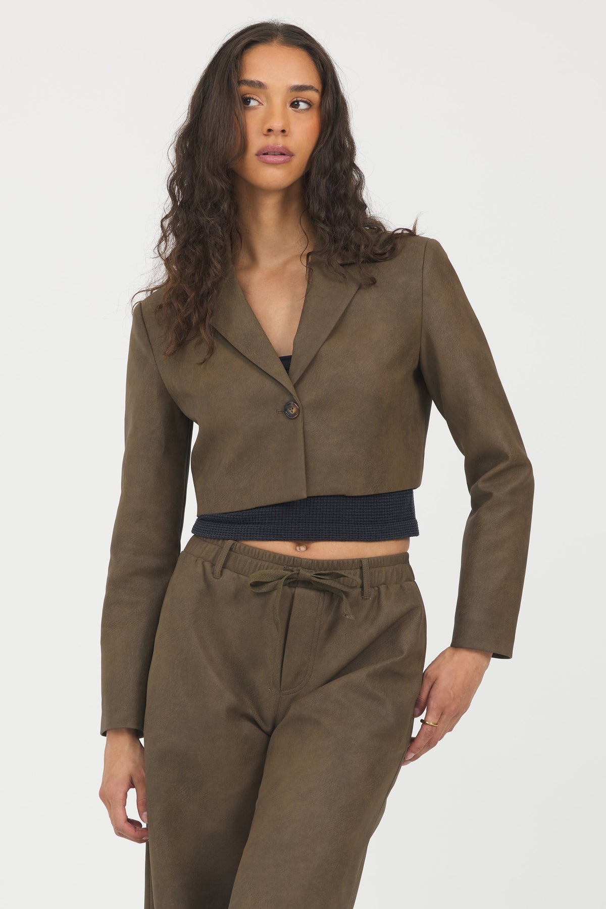 Faux Leather Cropped Blazer | Vintage Havana