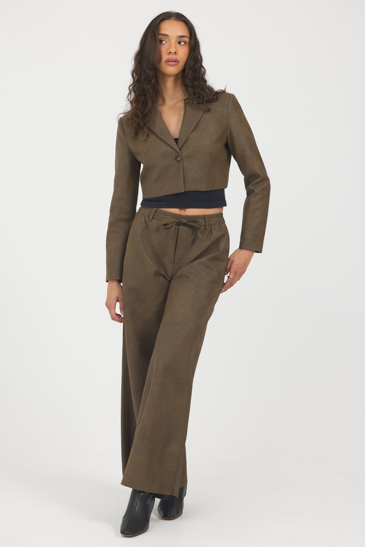 Faux Leather Cropped Blazer | Vintage Havana
