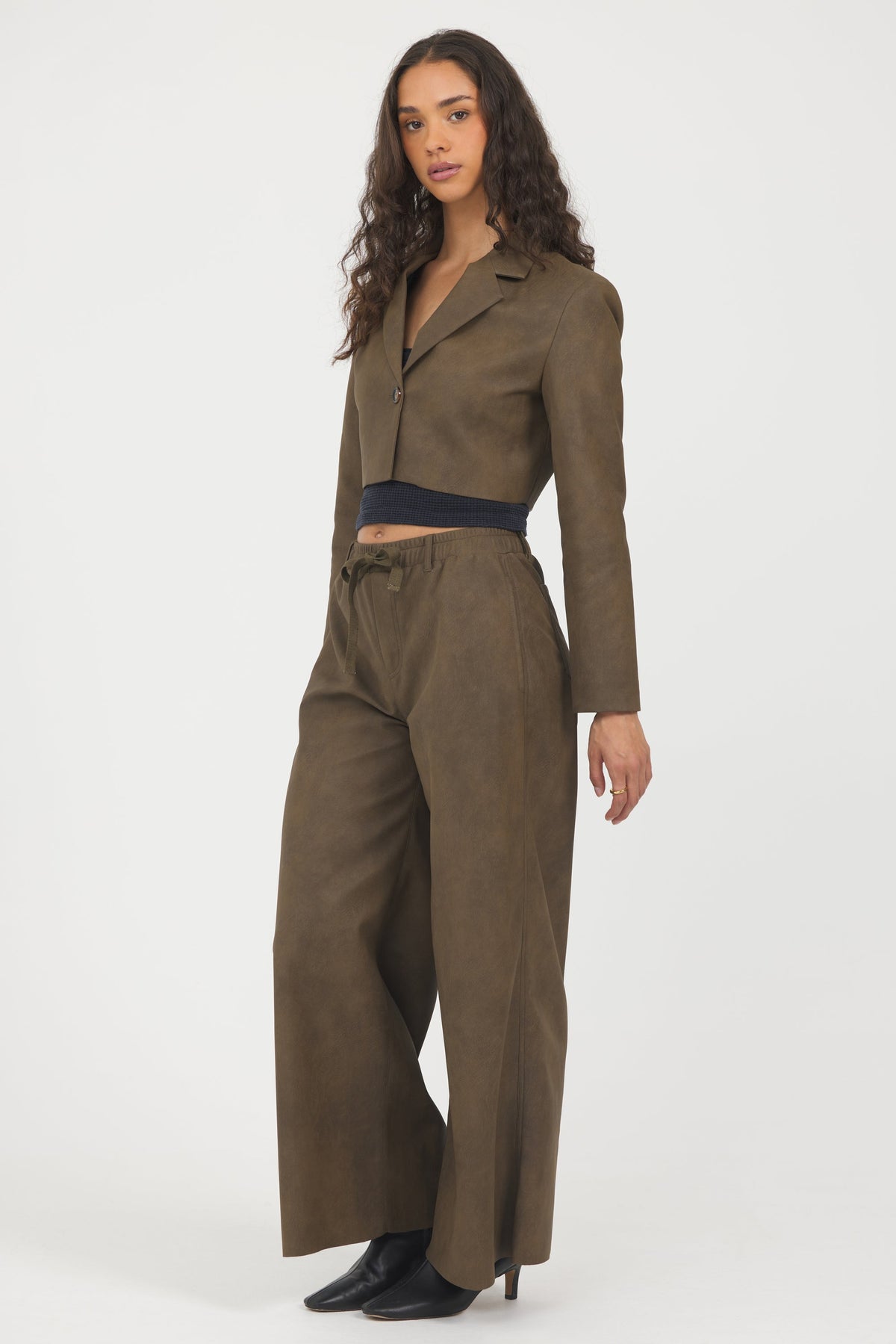 Faux Leather Cropped Blazer | Vintage Havana