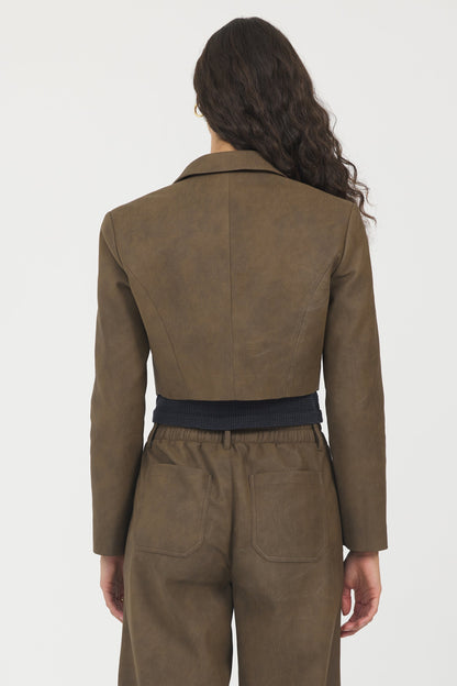 Faux Leather Cropped Blazer | Vintage Havana