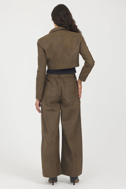Faux Leather Cropped Blazer | Vintage Havana